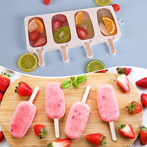 Sakolla Popsicle Silicone Mold with 50 Pcs Wooden Sticks - size: 1 Pc Large - White