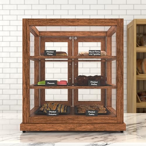 KoolMore 25 in. Dark Wood Countertop Upright Dry Bakery Display Case, Pastry, Cake, and Bread Display with Tempered Glass - color: Dark Wood, size: 25 in.