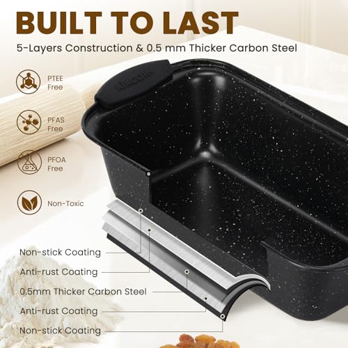 Kikcoin 22 PCS Nonstick Baking Pans Set, Stackable Bakeware Sets with Silicone Handles, 450°F Oven Safe Baking Sheet set, Easy Release Cookie Sheets for Baking, Black - color: Black