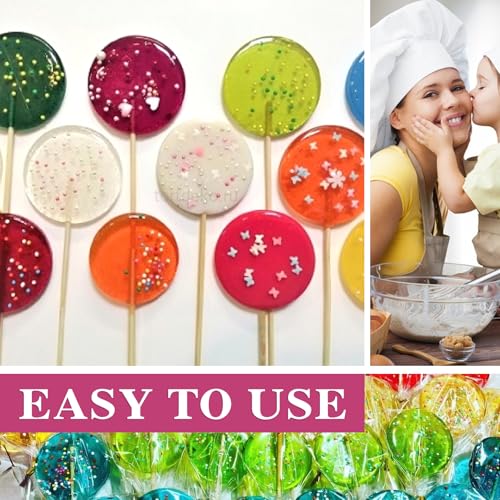 8 Capacity Silicone Lollipop Molds,Hard Candy Chocolate Sucker Mold with 2pcs 3.15 inch Lollypop Sucker Sticks,Candy Treat Bags,Gold Ties - color: 2p