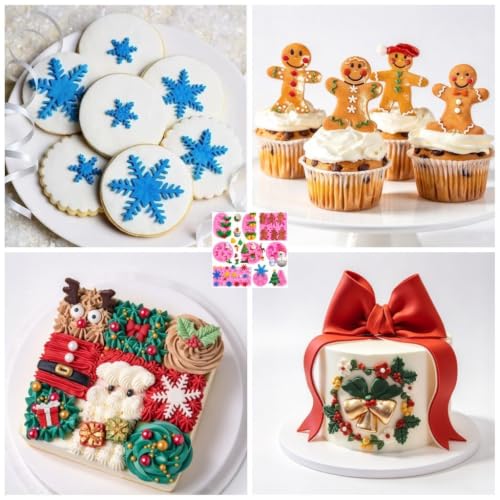Christmas Silicone Molds Mini Xmas Fondant Molds Snowflake Chocolate Candy Soap Cake Mold Christmas Tree Reindeer Holly Leaf Baking Molds for New Year Party Cupcake - style: Xmas Molds