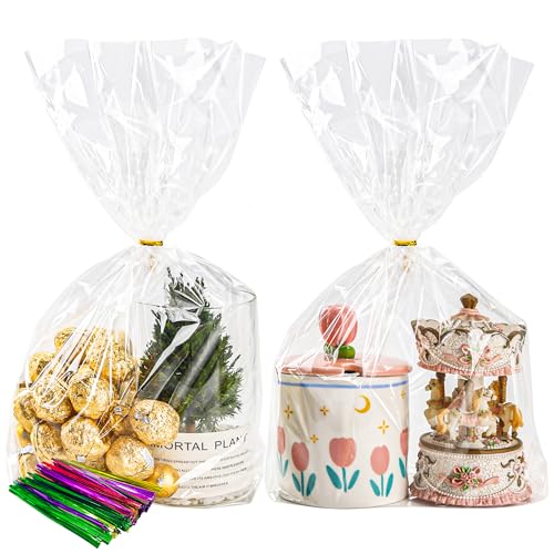 NPLUX Halloween Party Treat Bags, 50 Pack 7x12x3.15 in for Bakers - color: Clear-7×12×3.15 Inch-50
