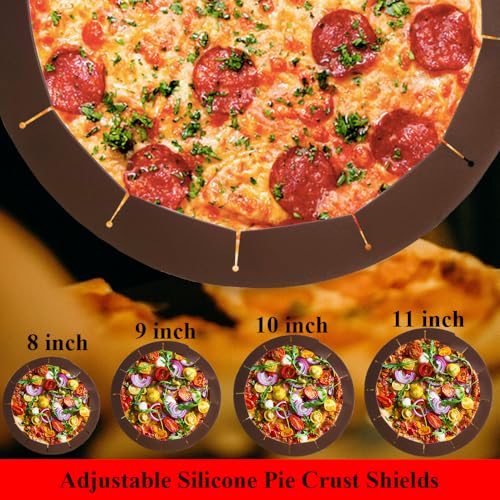 Adjustable Pie Crust Shield, Silicone Pie Crust Protector for Baking, Pie Ring Pie Crust Cover Tools, Fits 8-11.4 Inch Pies Pizza (Brown) - color: Brown