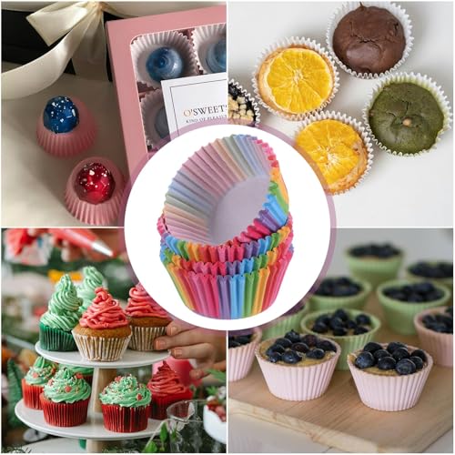 100 Pack Rainbow Cupcake Liners, Standard Size Greaseproof Baking Cups