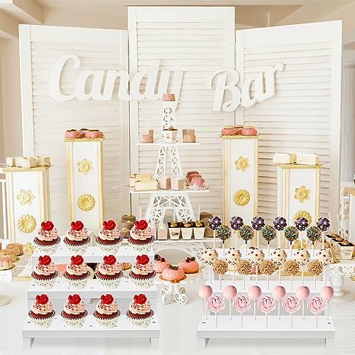 2Pcs Wood Cake Pop Display Stand, White Lollipop Holder 3 Tier with Twist Ties Lollipop Sticks, 33 Holes Sucker Storage Rack for Dessert Table of Wedding Birthday Party Christmas Day (B)