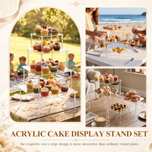 Mifoci 4 Tier Acrylic Cake Display Stand, Dessert Table Display Set