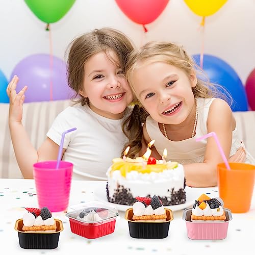Skylety 100 Pcs 5oz Mini Square Cake Pans with Lids, Multicolor - color: Multicolor