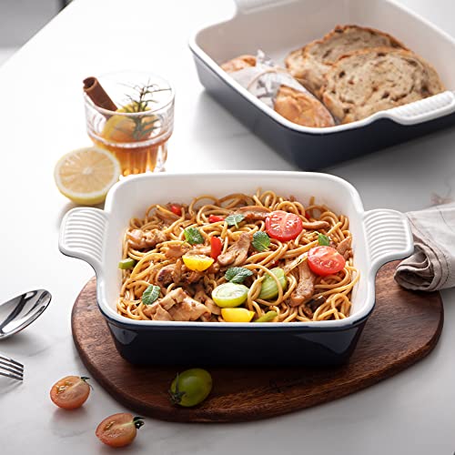 Sweejar Ceramic Baking Dish, 8 x 8 Cake Baking Pan for Brownie, Porcelain Square Bakeware with Double Handle for Casserole, Lasagna, Family Dinner (Navy) - color: Navy, size: Square 8IN