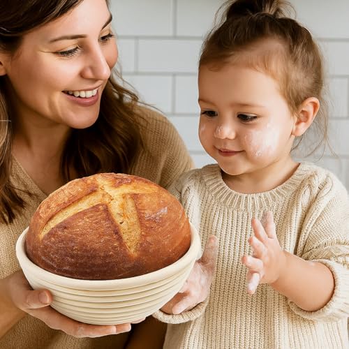 Banneton Bread Proofing Basket, 2 Pack 9-Inch Round Sourdough Proofing Baskets With Linen Liner for Bread Baking, Round Rattan Dough Rising Bowl for Homemade Artisan Loaves - style: Round Basket