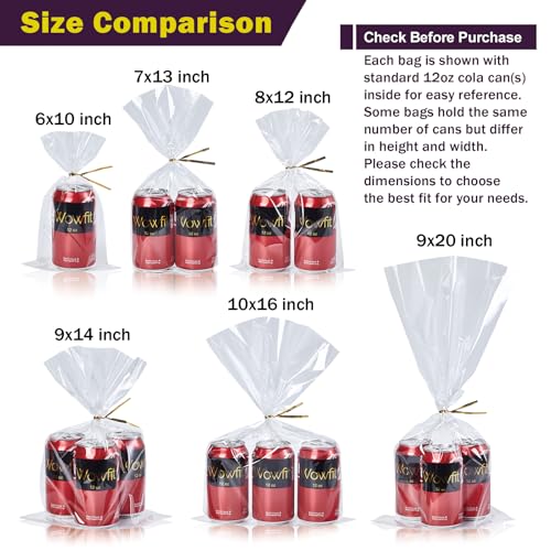 Wowfit 6x10 Clear Cellophane Treat & Goodie Bags, 50 CT, 6" Gold Twist Ties - size: 6x10 Inch (Pack of 50)