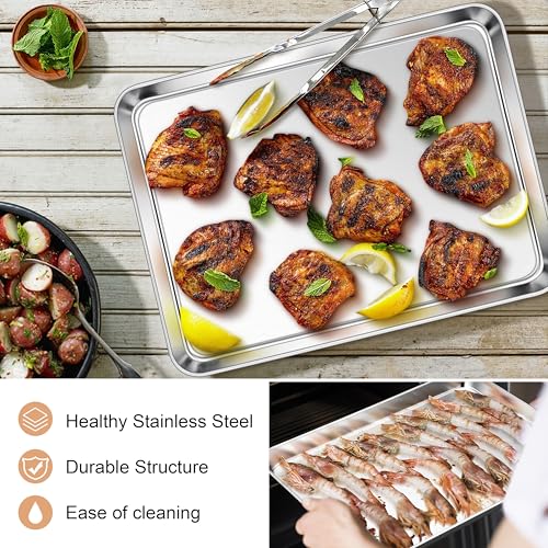 E-far Stainless Steel Baking Sheet Set of 4, 16” x12” x 1” Cookie Sheet Pan - size: 16"x 12"