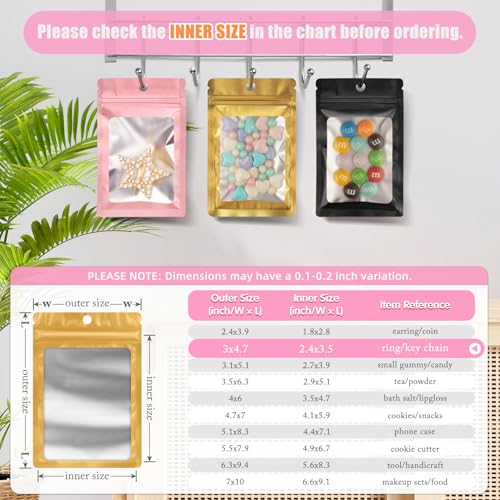 FUNFERY 100 Pack Mylar Resealable Bags, Gold Foil Packaging Bags - color: Gold, size: 3 x 4.7 inch