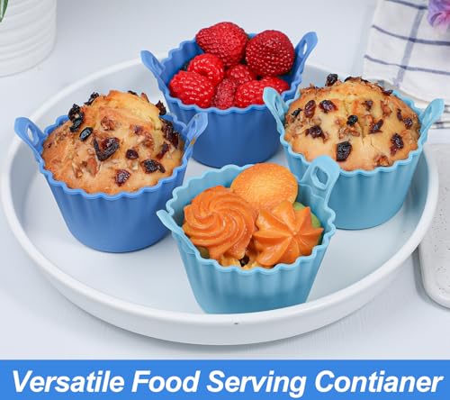 Koluti Reusable Silicone Baking Cups Set of 4, Nonstick Muffin Cupcakes Mold with Double Handle, BPA Free, Small Round Air Fryer Cupcake Liners, 2 Color - size: Large Size Round-2Colors-4Set