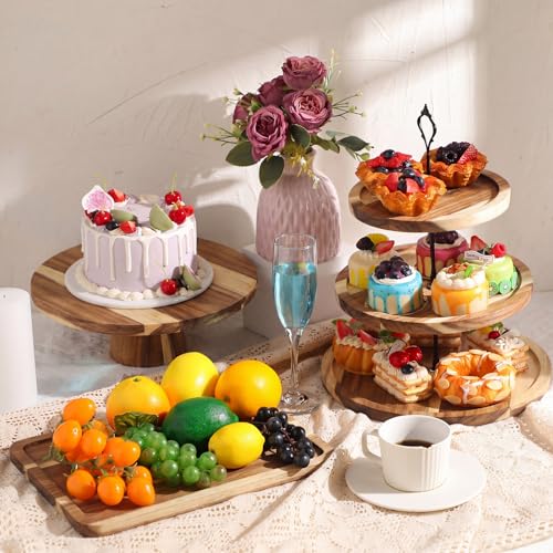 RattanView 7 Pcs Wooden Dessert Display Set 3 Tier Stands Trays, Brown - color: Brown