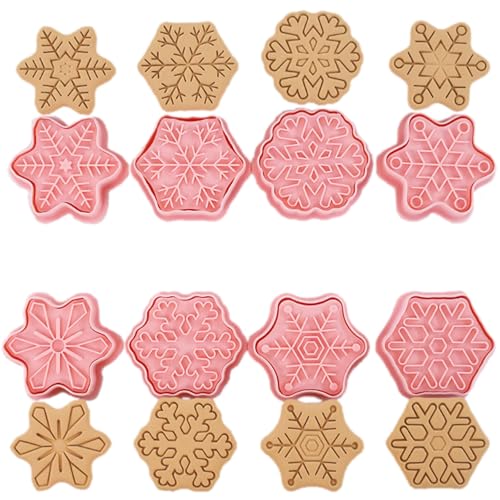 Snowflake Shaped Cookie Stamps Set Christmas Baking Plastic 8Pcs