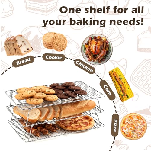 Pleafind 3 PCS Silver Stackable Cooling Rack -16 x 10 Inch Wire Rack, Heavy Duty Stainless Steel Baking Racks, Cooling Racks for Cooking and Baking Cookie Pizza Cake, Oven and Dishwasher Safe - color: Silver