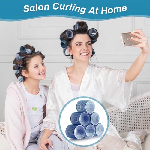Jumbo Hair Curlers Set - 24 Large Rollers with 12 Rollers and 12 Clips for Long, Thick Volume (Blue) - color: Blue
