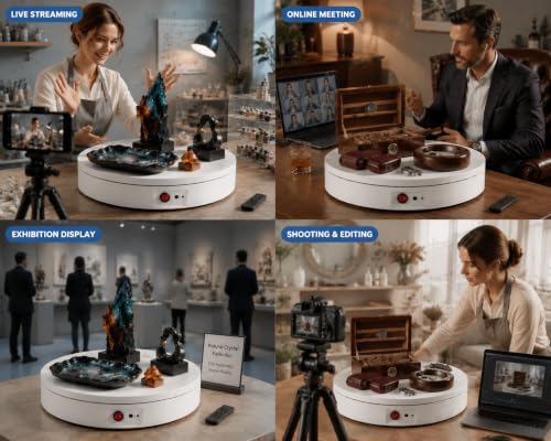 JAYEGT Motorized Rotating Display Stand, 350Lbs Load，360 Degree Electric Rotating Turntable for Photography Products Display，Live Show,Remote Control +5 Colors Backgrounds (White/11.8inch / Wired) - color: White, size: 11.8inch