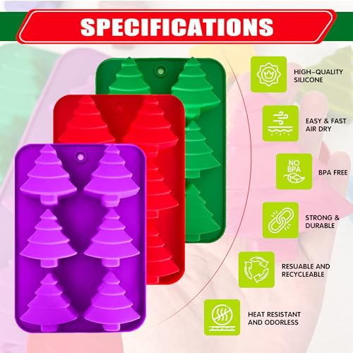 3 Pack Christmas Tree Silicone Molds,6 Cavity Baking Trays Christmas Trees for Holiday Candies,Gummy,Chocolates and More - Red, Green, Purple - color: Christmas Tree
