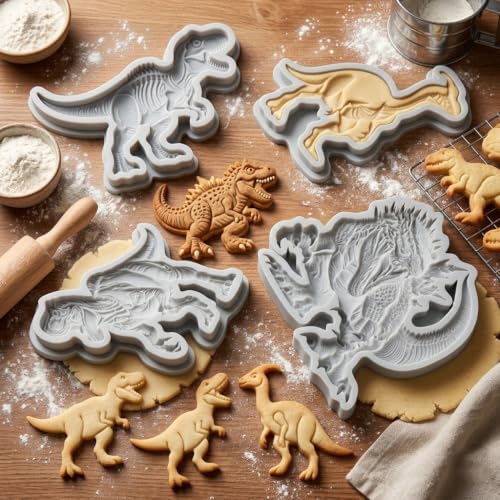 Dinosaur Silicone Molds Tyrannosaurus Rex Fondant Mold Set Of 4 - color: Style M
