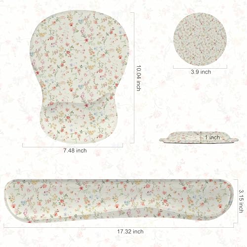 Wrist Rest Support for Mouse Pad Keyboard Set Circle Coaster Gaming Mouse Pad Ergonomic Gel Memory Foam Set for Computer, Laptop, Office, Pain Relief, Comfortably Typing Flowers KM-39 - color: Km-39