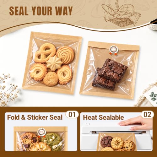 100 Pack Cookie Bags with Window, 5.7 x 6.5 In Heat Sealable Cookie Sleeves - size: 5.7 x 6.5 inch