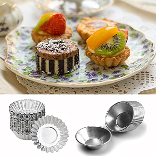 30 Pieces Egg Tart Molds Reusable Non-Stick Mini Pie Tins Aluminium