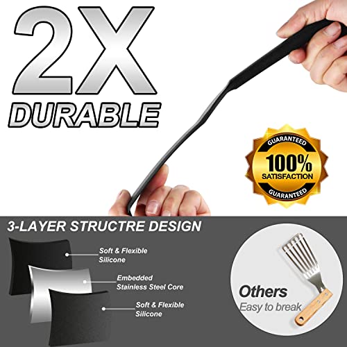 Anaeat Silicone Thin Spatula Set of 2 - Mini Brownie Serving Spatulas - Non Stick Spurtle Turner for Easy Cooking Eggs, Omelet, Pancake, Burgers, Pizza, Steak, Crepes, Heat Resistant & BPA Free - color: 2 Pcs Thin Spatulas (Black & Red), size: Thin Spatul