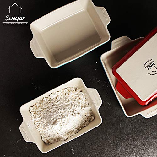 Sweejar Ceramic Baking Dish, Rectangular Small Baking Pan with Double Handles, 20 Oz for Cooking, Brownie, Kitchen, 6.5 x 4.9 x 1.8 Inches(Navy) - color: Navy, size: Rectangle 6.5 x 4.9IN