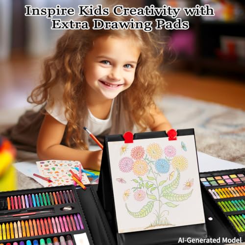 KINSPORY Art Set for Kids, 290 Pack Double-Side Easel Drawing Kits - Black - color: Black