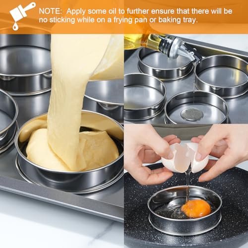 4inch English Muffin Rings, 6pcs Double Rolled Stainless Steel Crumpet Tart Rings for Baking - size: 4in