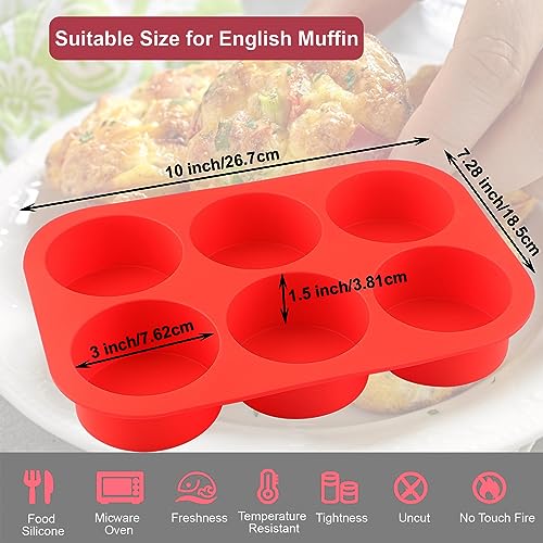 3 Inch Silicone Egg Bites Baking Molds, 6 Cavity Round Jumbo Muffin Top Pan