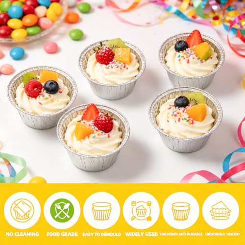Aluminum Foil Baking Cups 50 Pcs 5 Oz Aluminum Cupcake liners Silver Foil Baking Cups for Muffin Egg Tart Baking Cupcake Pudding Appetize Creme Brulee - size: 5oz