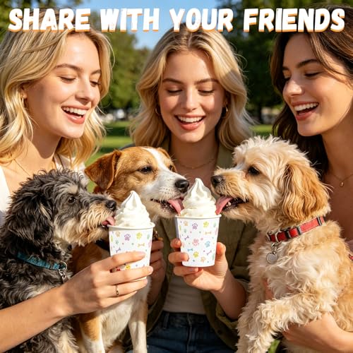 100 Pcs 9 oz Dog Ice Cream Cups Bulk Paper Pup Cups Paw Pattern Whip Cream Paper Bowls Puppy Snack Food Container Pet Theme Party Supplies for Puppy Food Treat Feeding
