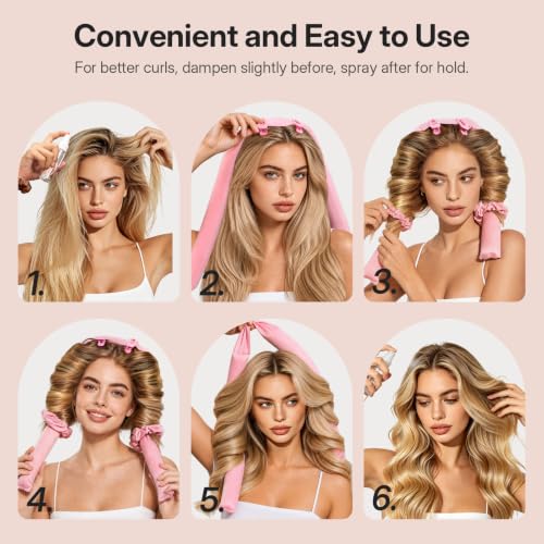 LitBear Jumbo Heatless Curls Overnight Set for Long Thick Hair, Pink