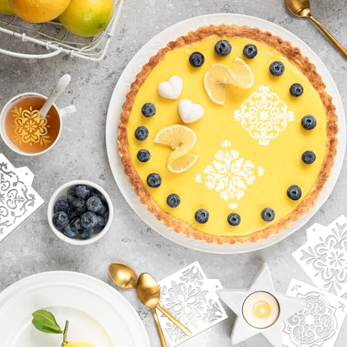 Whaline 15 Pcs Floral Tile Cookie Stencils Chinoiserie Toile Tiles Airbrush Painting Stencils with Bead Chain Decor Biscuit Coffee Cake Baking Reusable Templates for DIY Crafts Birthday Party - style: Tile