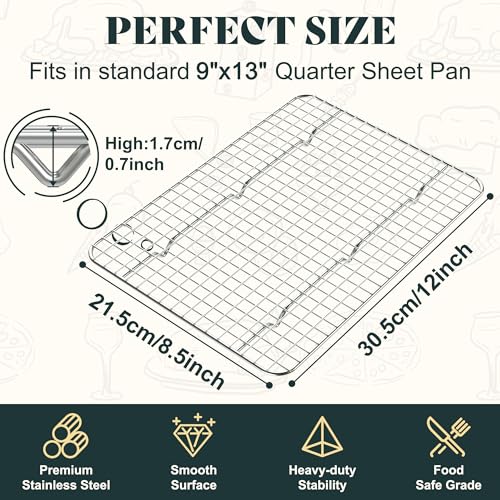 Cooling Racks 8.5 x12 in, Tight-Wire Stainless Steel Baking Rack 1-Pack - size: 8.5"x12"-1 Pack
