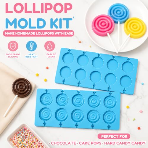 12 Capacity Blue Silicone Lollipop Molds,Hard Candy Chocolate Sucker Mold with 20pcs Bags,20pcs Gold Ties - color: A