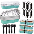 24 Pack Mini Loaf Pans, 7.5oz Mini Cake Pan & Mini Cupcake Pan Set – Disposable Aluminum Baking Pans with Lids, Spoons & Stickers, Premium Sturdy Gift Set for Cakes, Cupcakes, Desserts & Party Treats - color: Blue