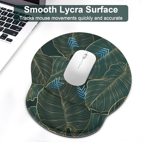 Ergonomic Mouse Pad with Wrist Rest and Keyboard Wrist Rest, Mousepad - color: Green Palm Leaf