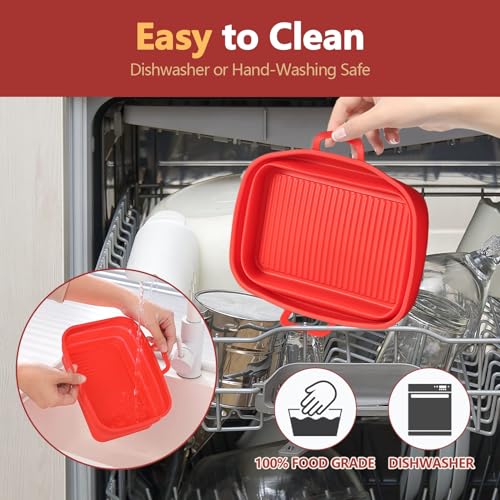 Collapsible Silicone Air Fryer Liners 10QT Ninja Dual (Red) - color: Red, size: 10QT