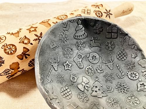 CHRISTMAS GIFTS EMBOSSING ROLLING PIN laser engraved with Christmas symbols CHRISTMAS GINGERBREAD COOKIES