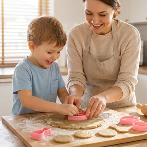 HUAKENER 8Pcs Ball Shape Cookie Cutters with Plunger Stamp, 3D Biscuit Mold