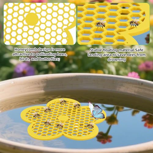lasuroa 3pcs Floating Bee Island, 8.66in Flower-Shaped Bee Watering Station Safe Pollinator Butterfly Waterer for Feeding Bath Garden Outdoor Use