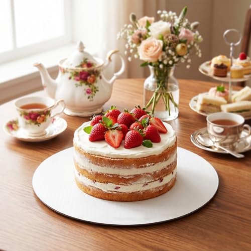 HORLIMER 50 Pack Cake Boards 12 Inch Round, Food-Grade Circle Cardboard Cake Drums Base, White Cake Plates for Birthday, Party, Wedding Display - size: 12 in
