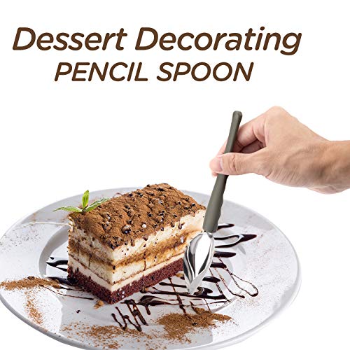 LUTER 2Pcs Precision Culinary Drawing Drizzle Spoon, Stainless Steel Saucier Drizzling Spoon with Tapered Spout Chocolate Dipping Sauce Drizzler Chef Plating Tool for Cake Dessert Decorating (2 Sizes)