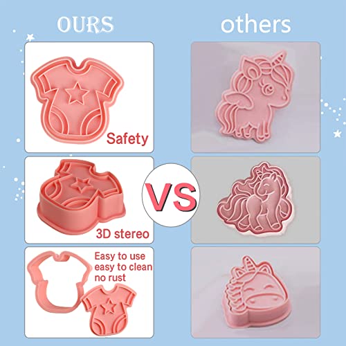 Baby Shower Cookie Cutters Set, 8 Pcs Cookie Cutter with Plunger Stamps, Cute Cookie Cutters for Baby Shower Biscuit Cheese Baking - color: Baby Shower Cookie Cutters With Plunger Stamps