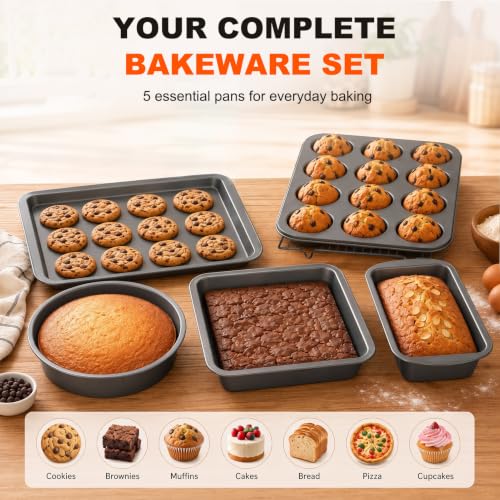 6-Piece Baking Pans Set, Nonstick Baking Set with Glove - size: 6pcs