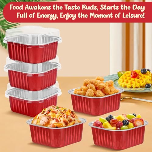 selizo 60 Pack 10oz Mini Disposable Cake Pans with Lids, Aluminum Foil Square Baking Cups, 4.4x4.4 Large Baking Cake Tins Cup Cake Containers with Lids for Individual Cakes - color: Red, size: 10oz