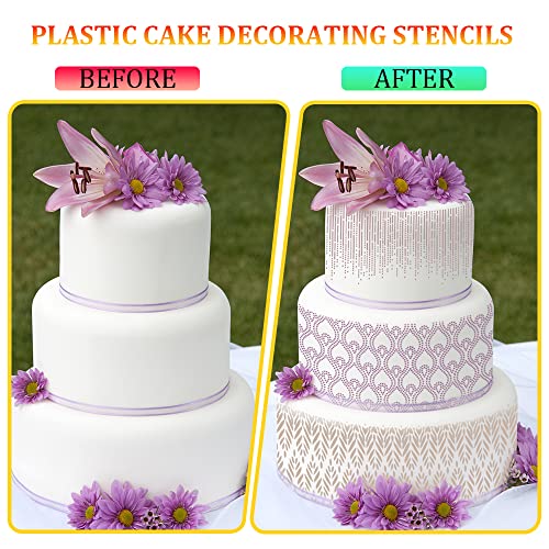 DI QIU REN 8PCS Cake Decorating Stencils & Templates, 8x9.8Inches Large Floral Cake Printing Fine Hollow Lace Cookie Fondant Dessert Cake Templates, Side Baking Mesh Stencil Tool for Cake Decor